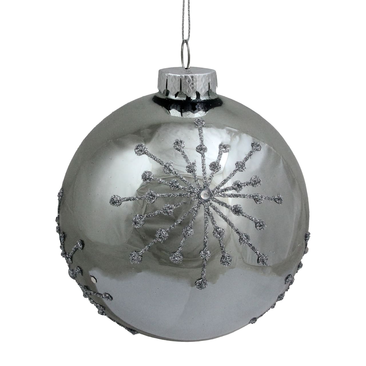 4 Shiny Silver Mirrored Glitter Snowflakes Ball Ornament